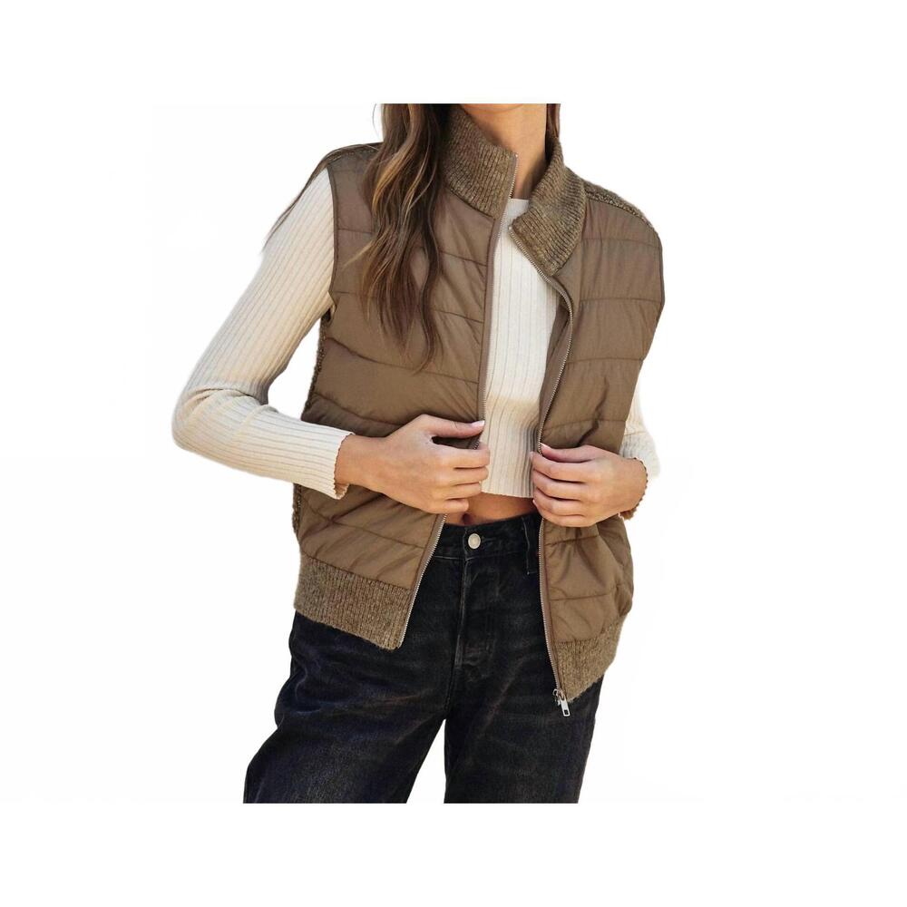 NEW DRESS FORUM sherpa and puff contrast vest in hazel